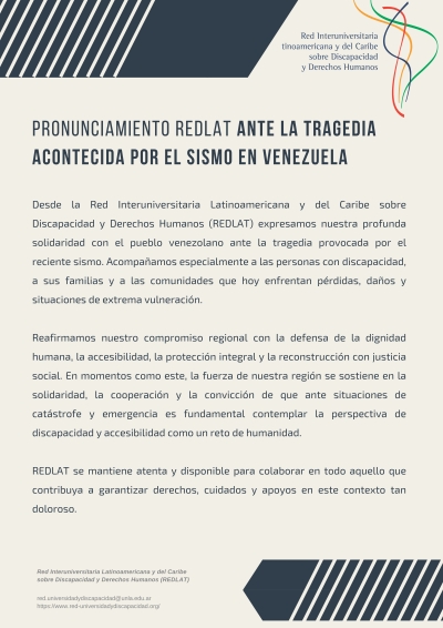 PRONUNCIAMIENTO REDLAT ANTE LA TRAGEDIA ACONTECIDA POR EL SISMO EN VENEZUELA